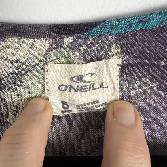 O'Neill Purple Mauve Floral Print Beachy Button Front Tie Back Maxi Dress Sz S - Picture 9 of 10